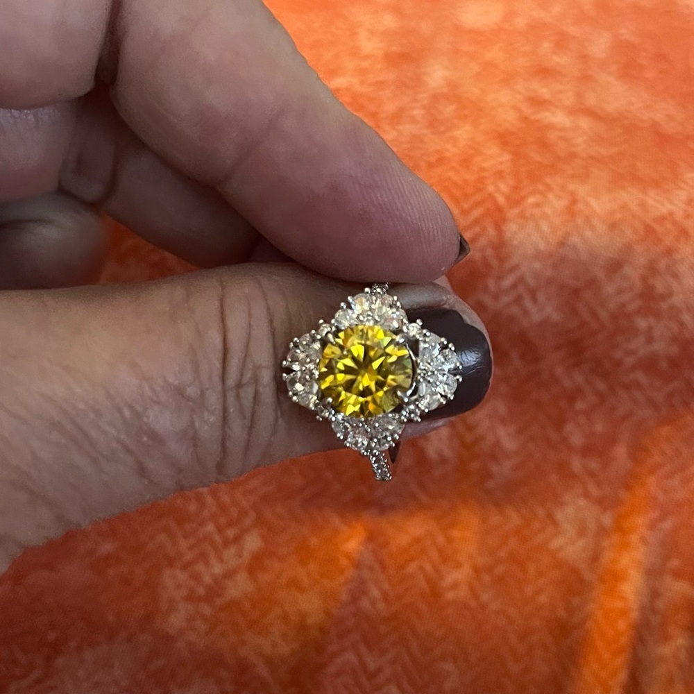 SPARKLE Yellow & White Spectacular Moissanite Ring Sz 9